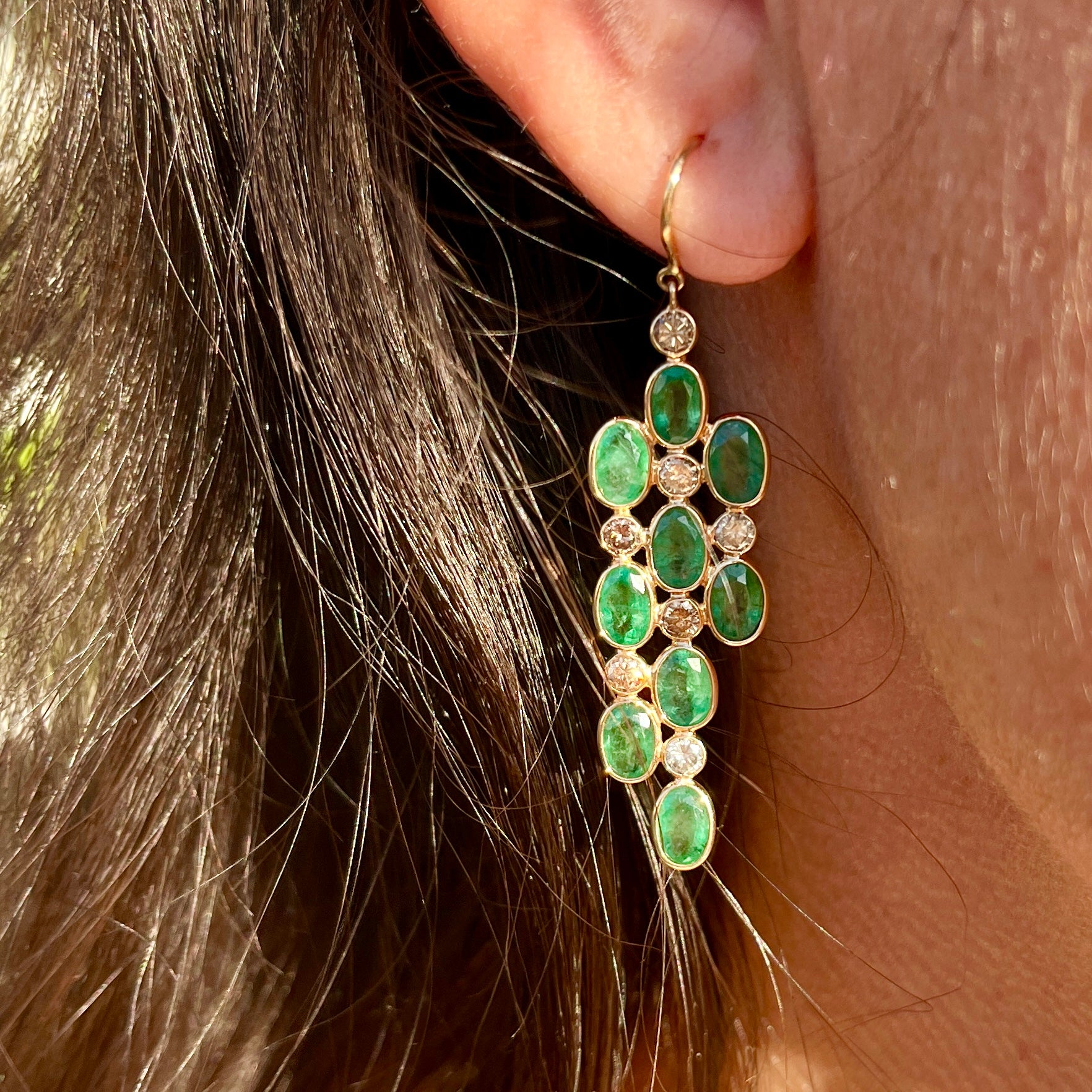 14k Emerald + Diamond Chandelier Earrings