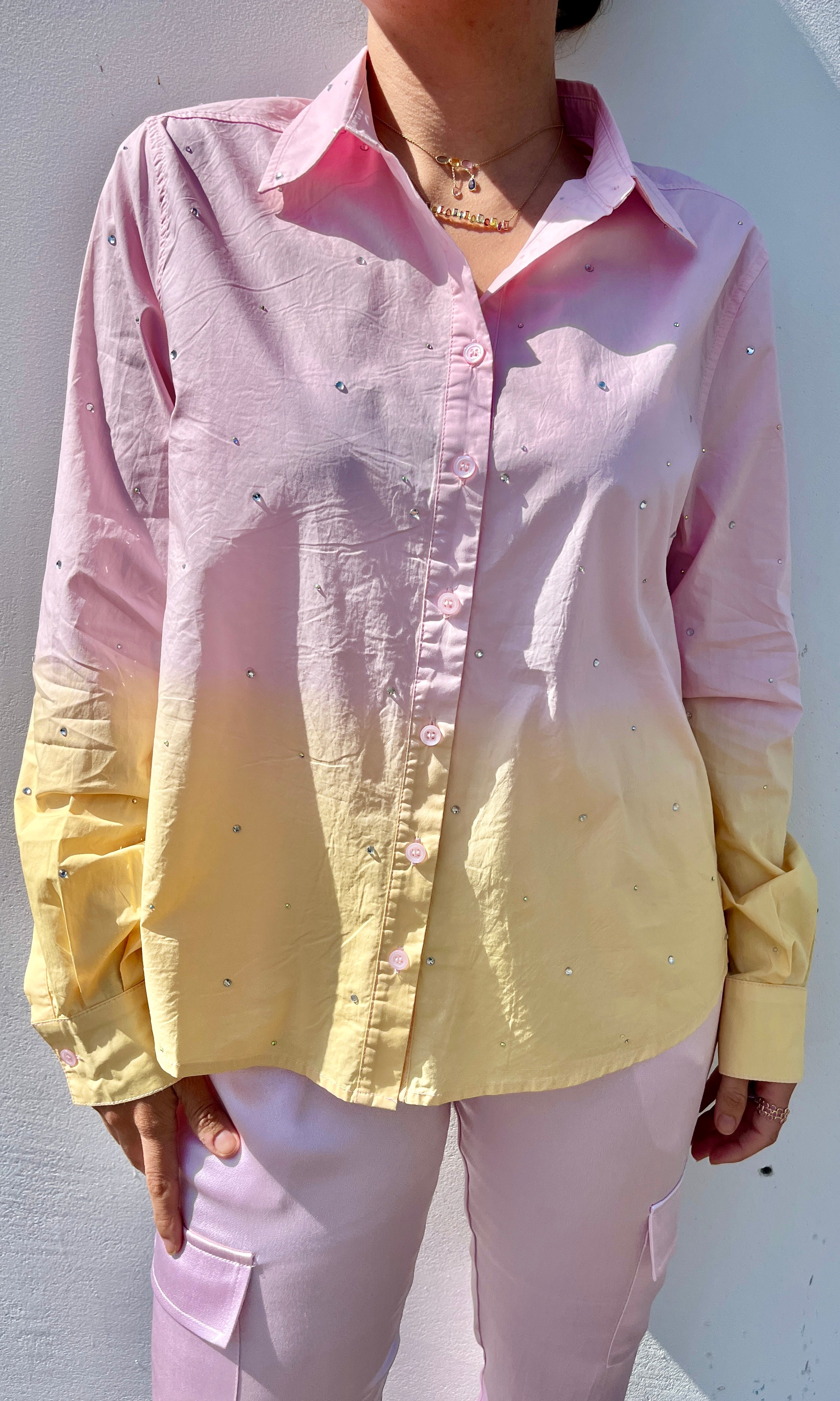 Pink Lemon Rhinestone Embellished Shirt