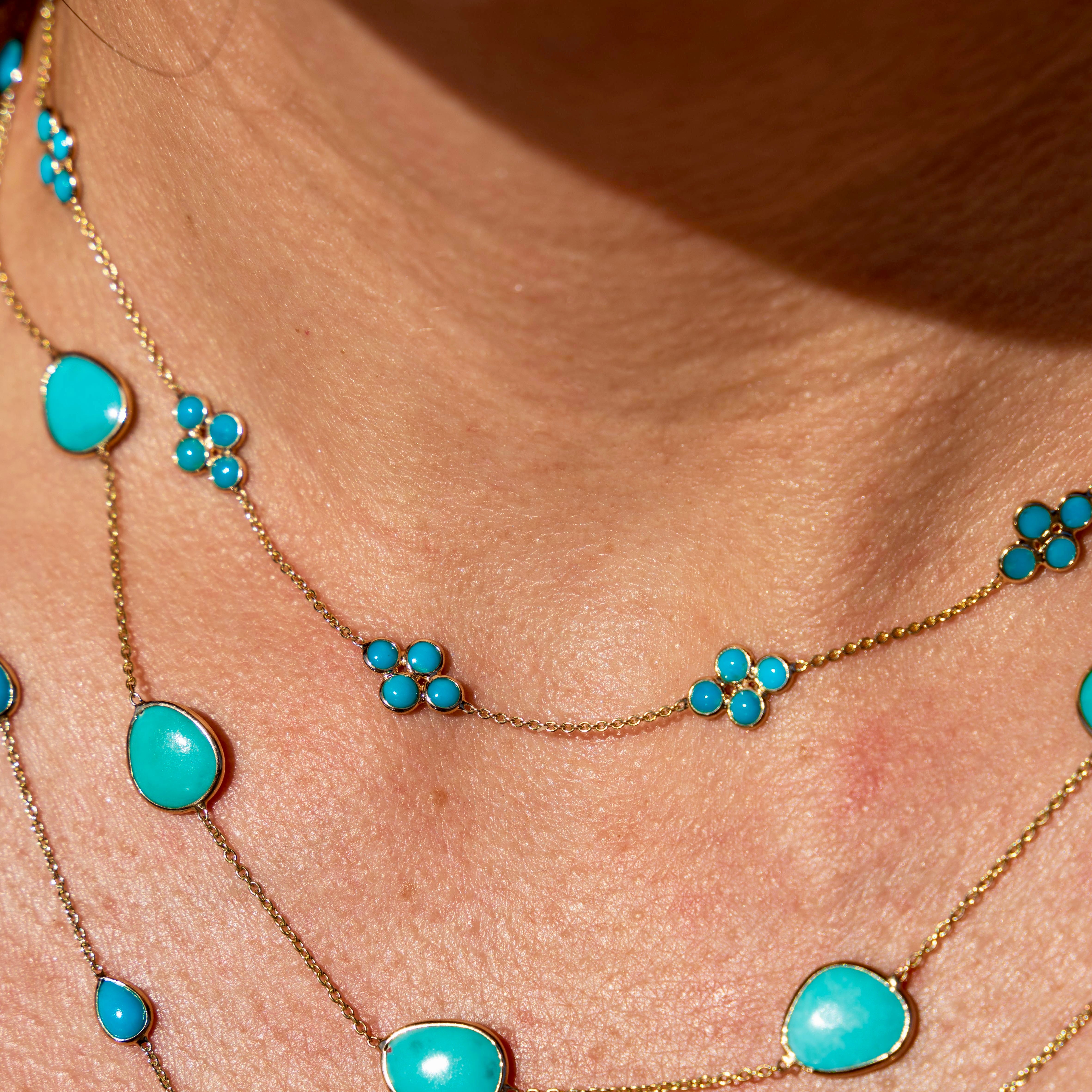 14k Turquoise Floral Eternity Necklace