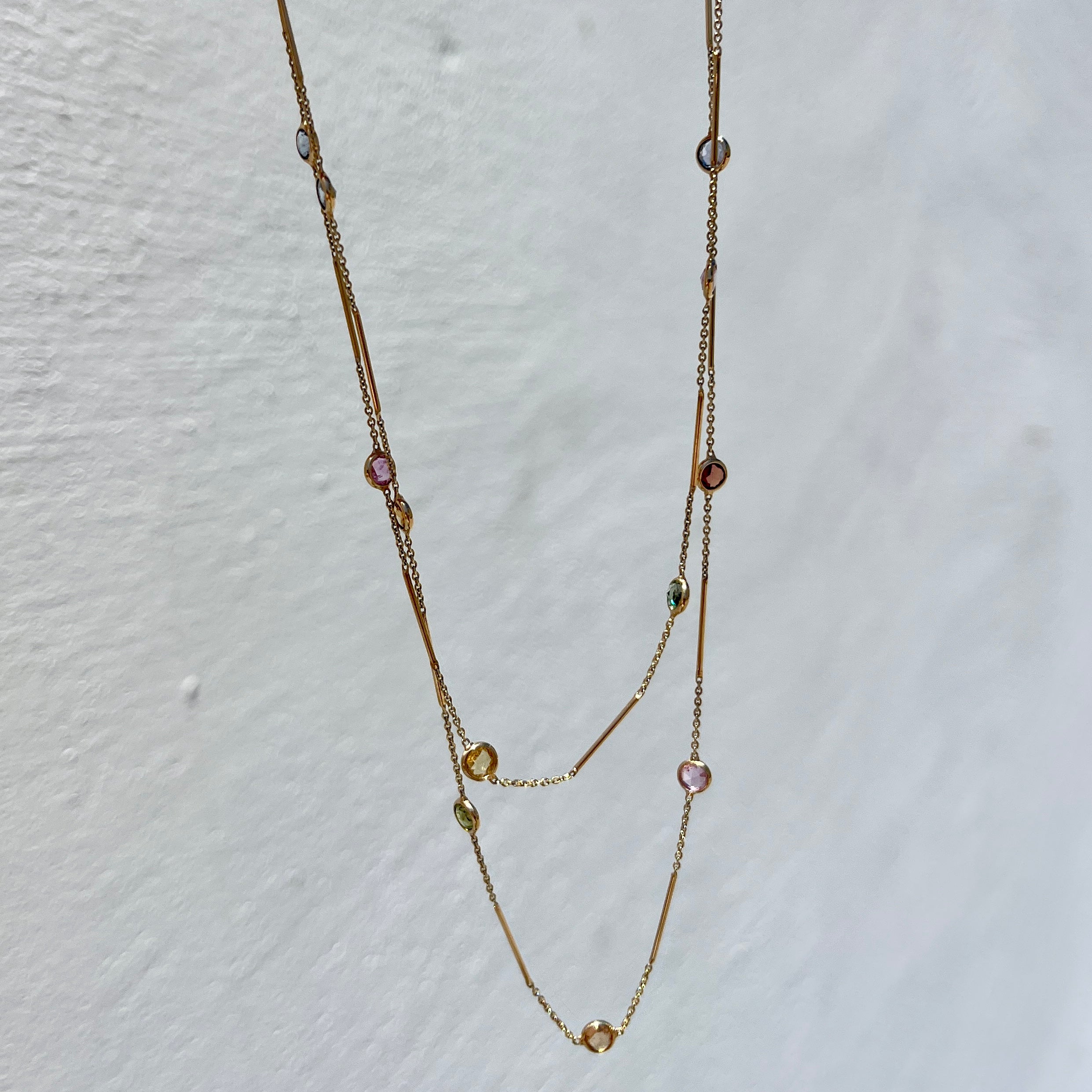 14k Gold Multi Colored Sapphire Strand Necklace