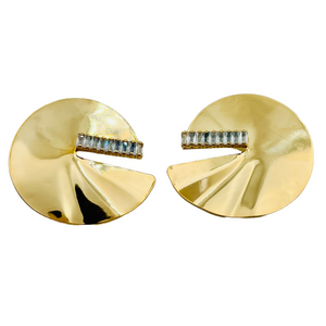 Gold Baguette Disc Earrings