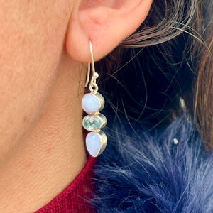 Blue Lace Agate + Blue Topaz Silver Earrings