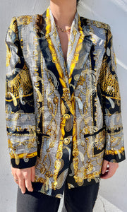 Travel Belt Print Silk Blazer