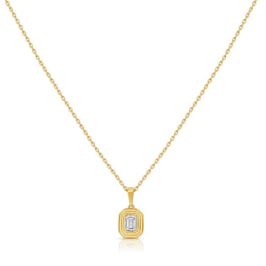 14k Diamond Baguette Bezel Necklace