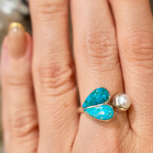 Sterling Silver Turquoise Heart + Pearl Ring