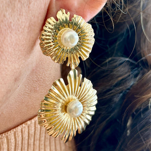 Double Pearl Blossom Earrings