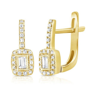 14k Baguette Diamond Mini Hoops