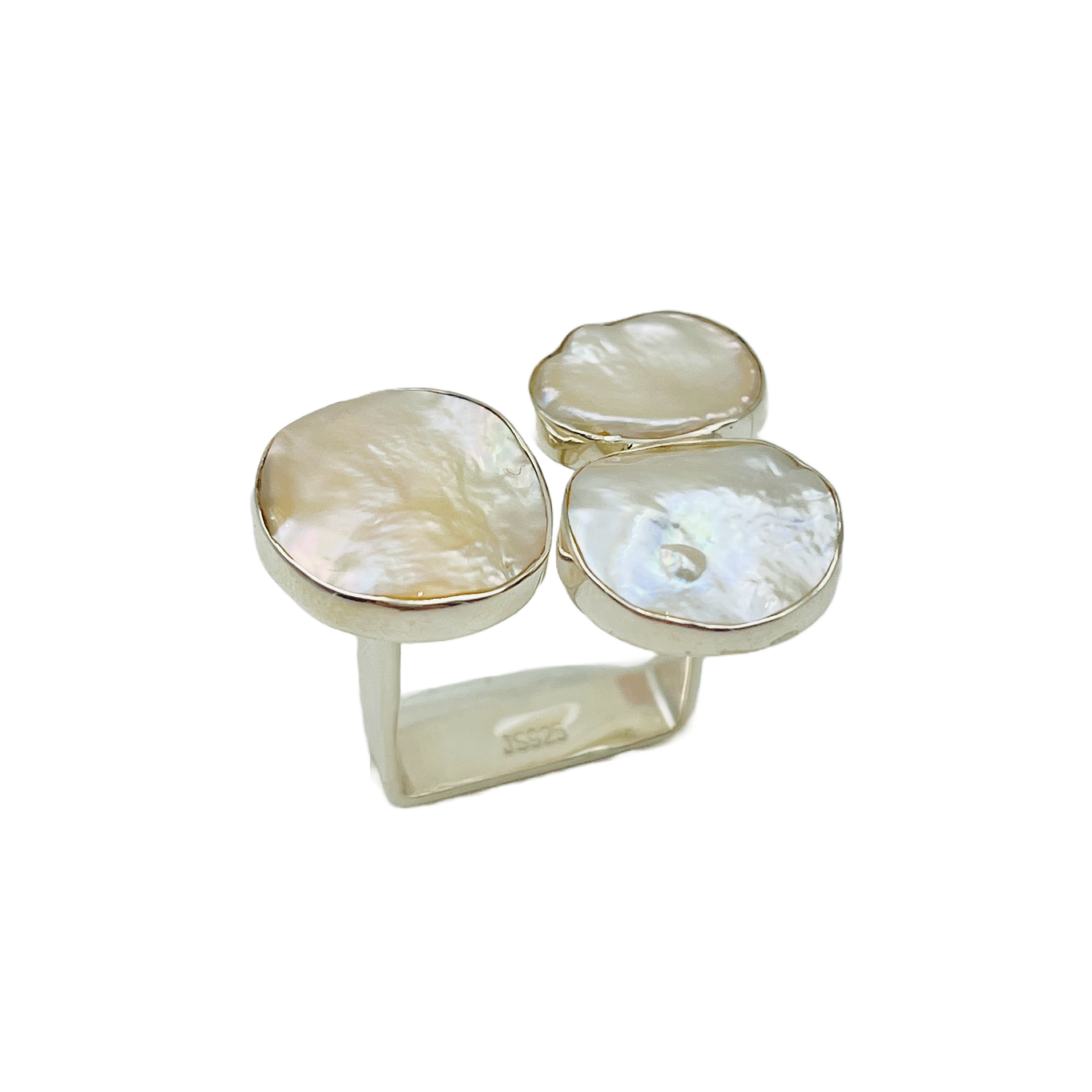 Organic 3 Stone Mother of Pearl Ring