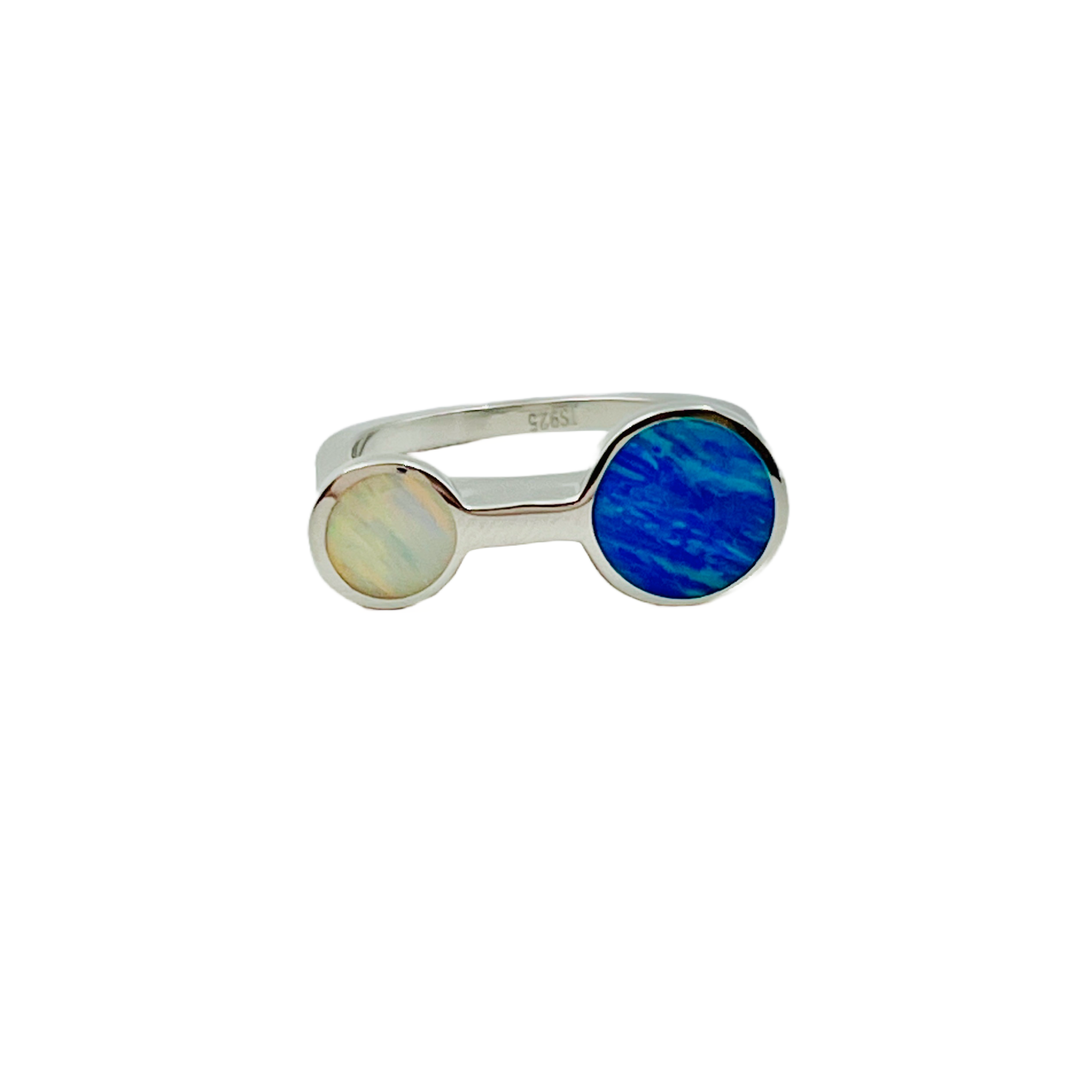 White + Blue Opal Circle Double Ring