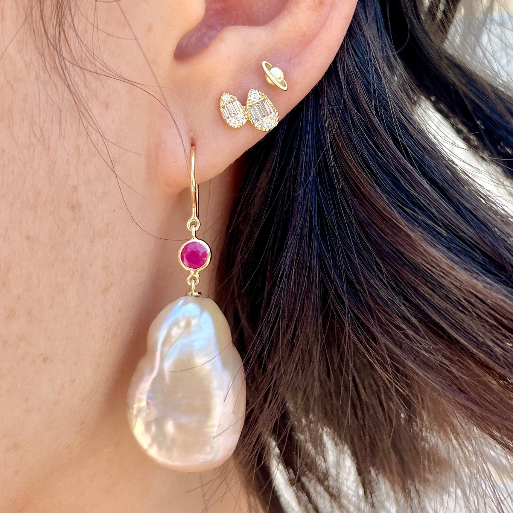 14k Pearl + Ruby Earrings