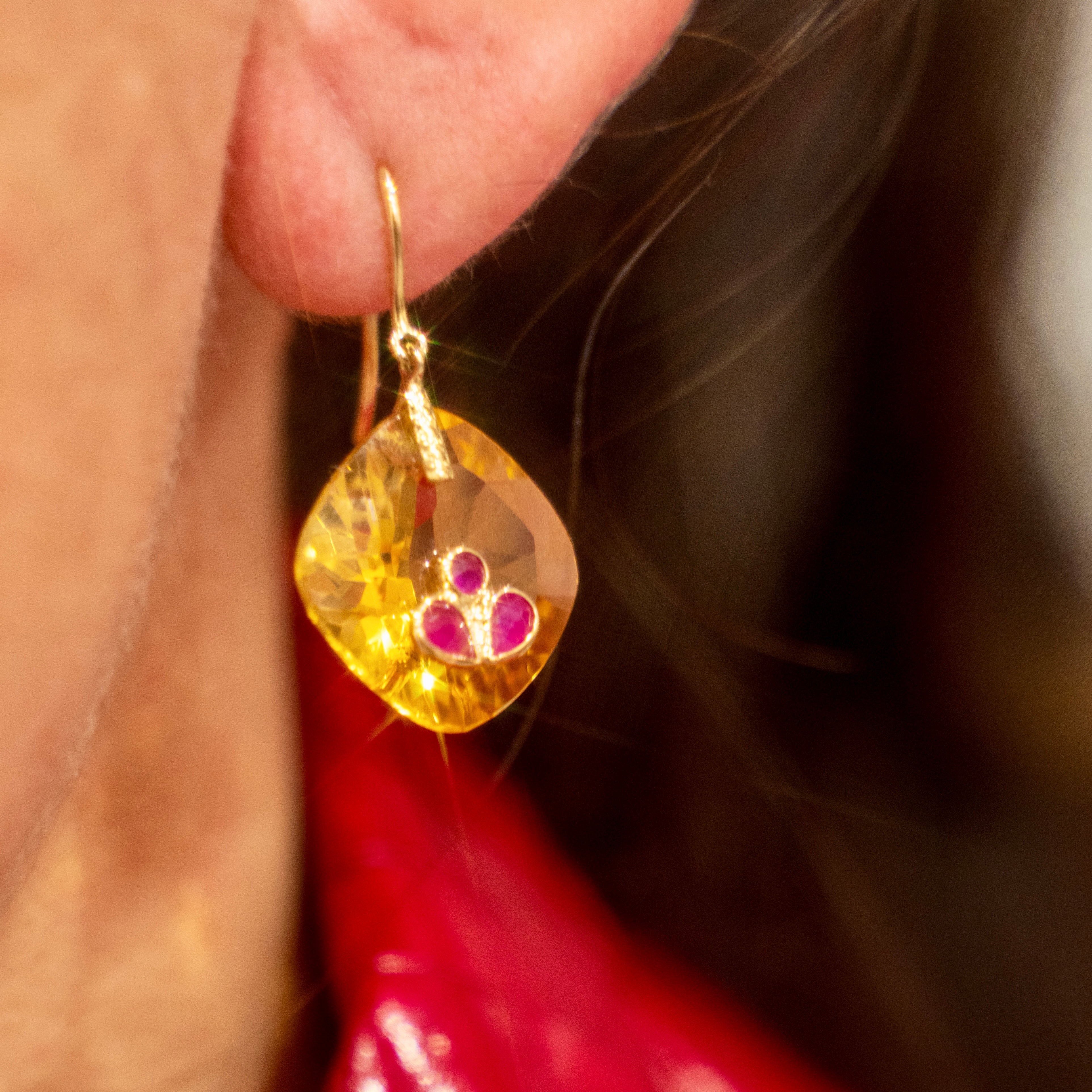 14k Citrine + Ruby Earrings