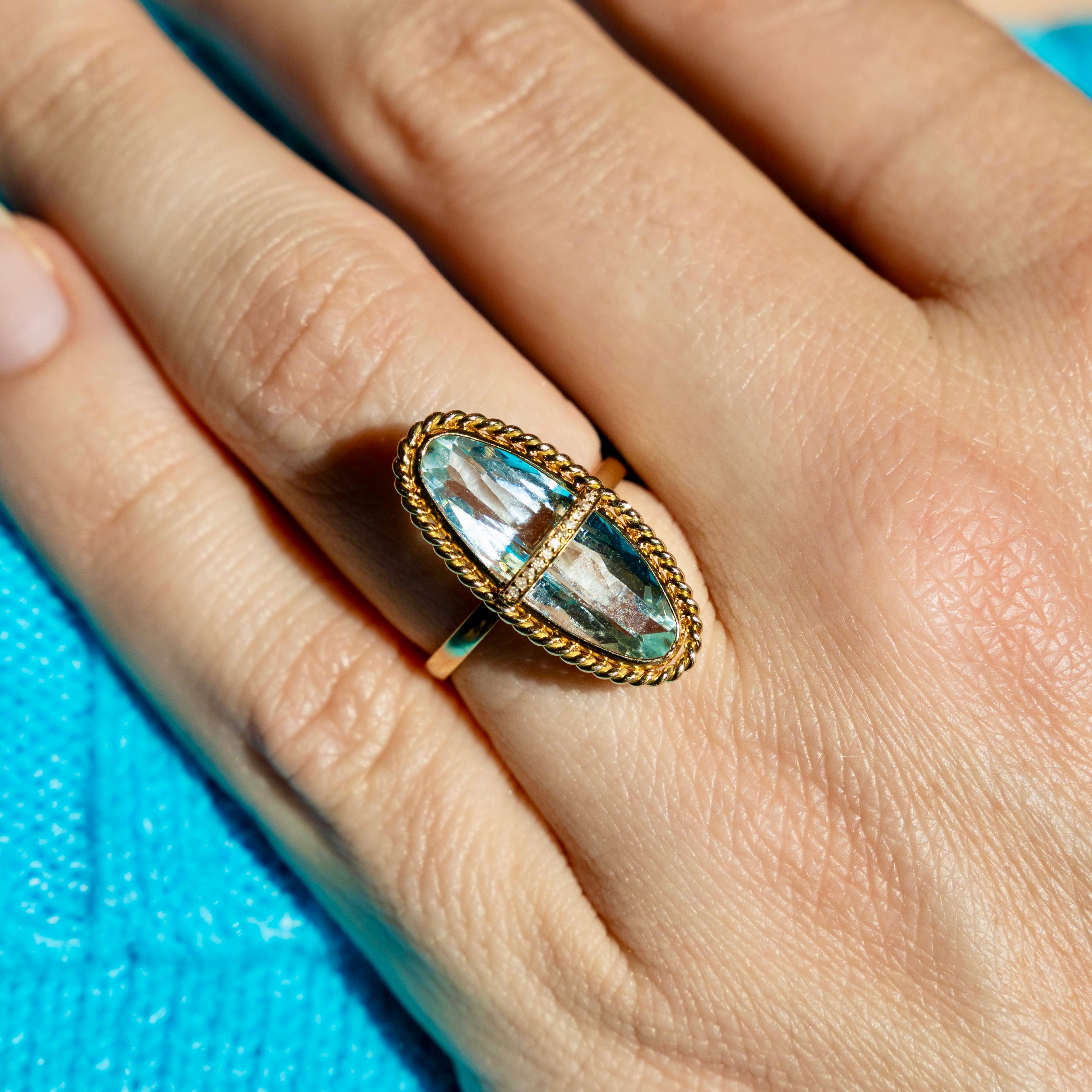14k Aquamarine + Diamond Ring