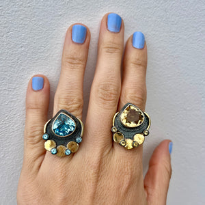 Queen of Spade One of a kind Ring (Swiss blue topaz, and citrine)